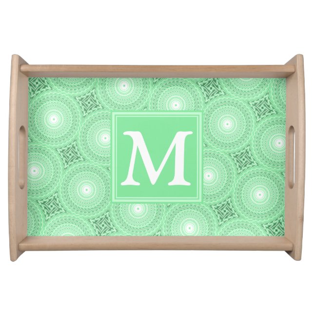 Monogram spring green circles pattern serving tray (Front)