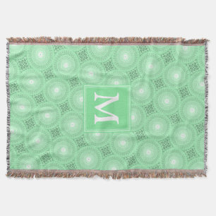 Monogram spring green circles pattern throw blanket