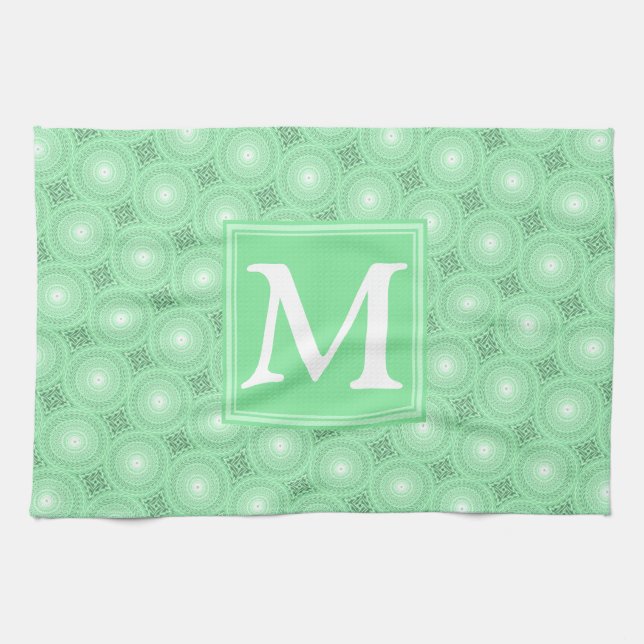 Monogram spring green circles pattern towel (Horizontal)