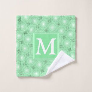 Monogram spring green circles pattern wash cloth