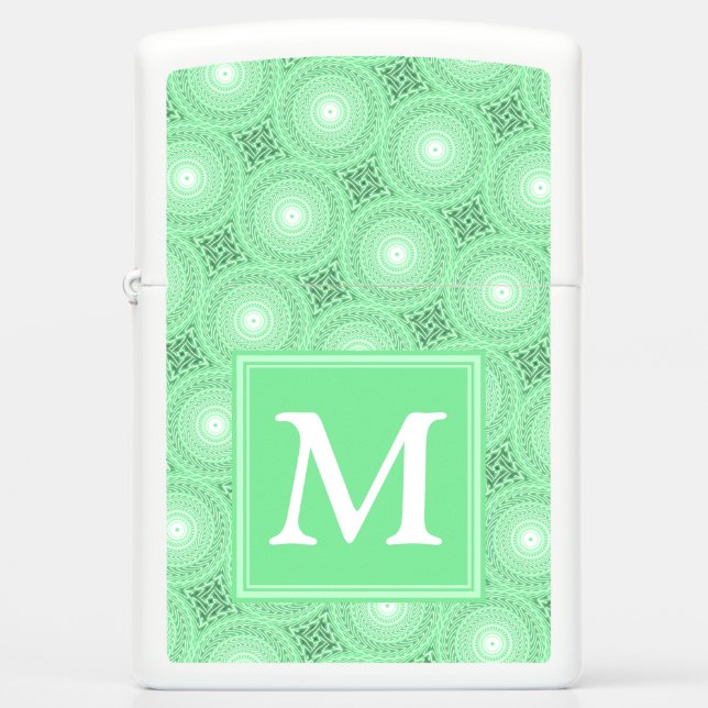 Monogram spring green circles pattern zippo lighter (Front)