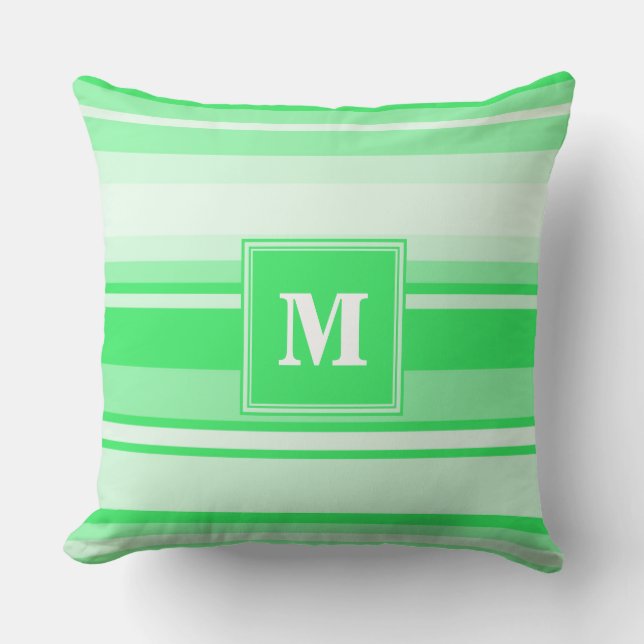 Monogram spring green stripes throw pillow (Front)