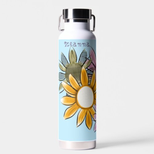 Monogram Spring Into Action Daisy Florals Blue Water Bottle