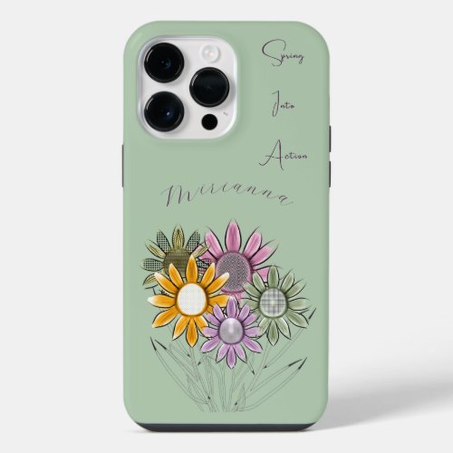 Monogram Spring Into Action Daisy Florals Green iPhone 14 Pro Max Case