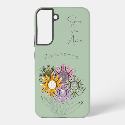 Monogram Spring Into Action Daisy Florals Green Samsung Galaxy S22 Case