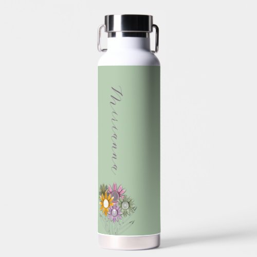 Monogram Spring Into Action Daisy Florals Green Water Bottle
