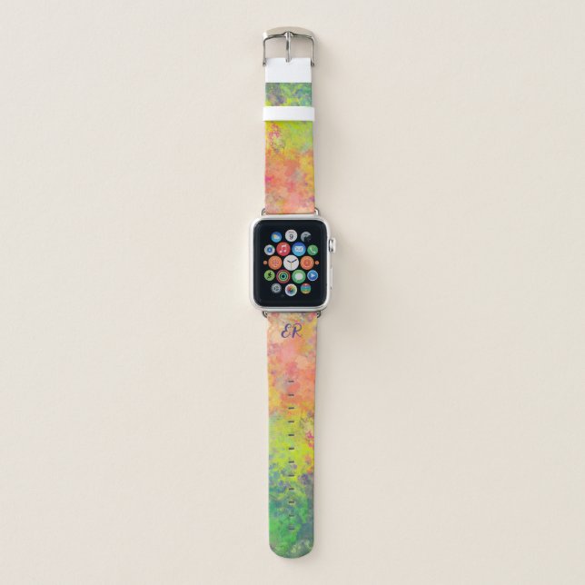 Monogram Spring Tulip Watercolor Abstract Apple Watch Band (Front)
