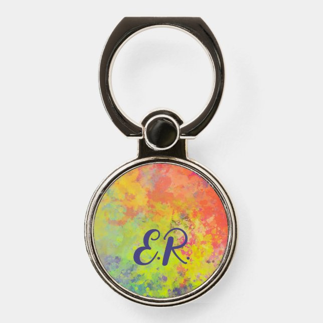 Monogram Spring Tulip Watercolor Abstract Phone Ring Stand (Front)