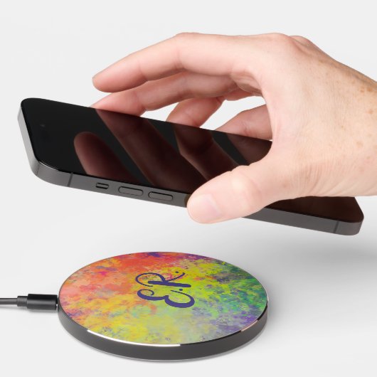Monogram Spring Tulip Watercolor Abstract Wireless Charger (Hand)
