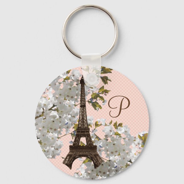 Monogram Springtim In Paris Eiffel Tower Keychain (Front)