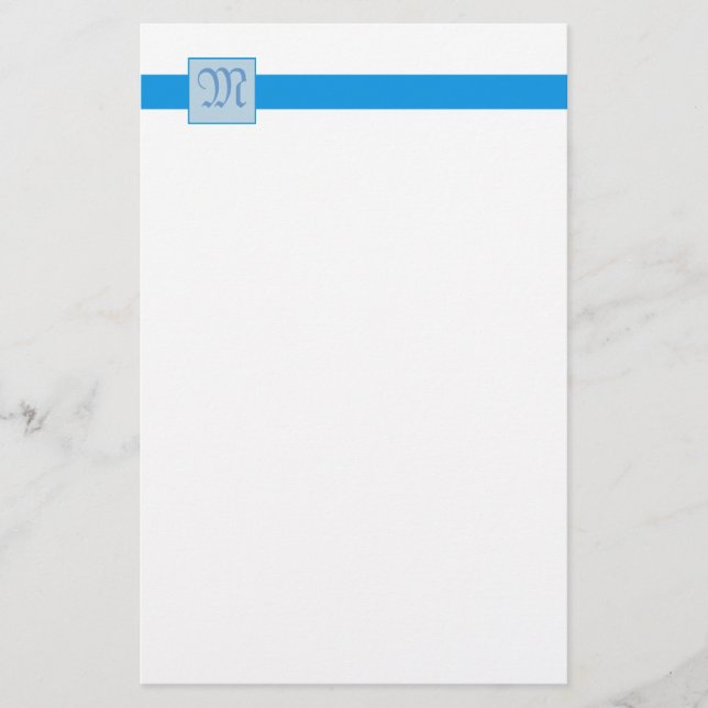 Monogram Square (Blue) Stationery (Front)