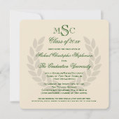 Monogram Square Classic Green College Graduation Invitation (Front)