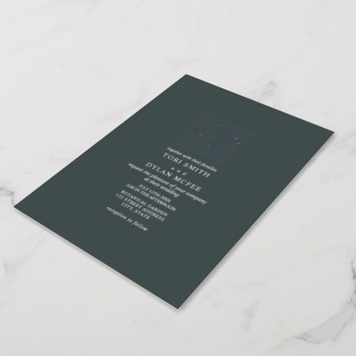 Monogram Square Dark Emerald Wedding  Foil Invitation