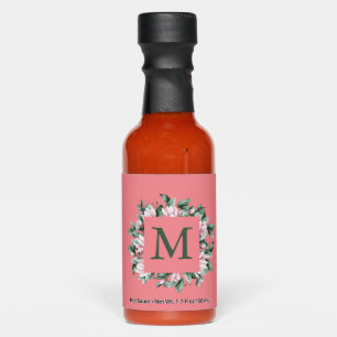 Monogram Square Floral Framed Letter Personalized Hot Sauces