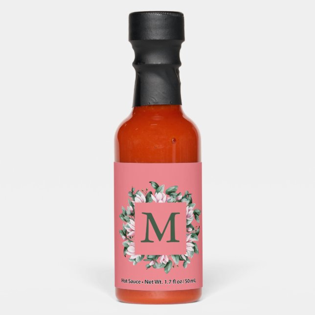 Monogram Square Floral Framed Letter Personalized Hot Sauces (Front)