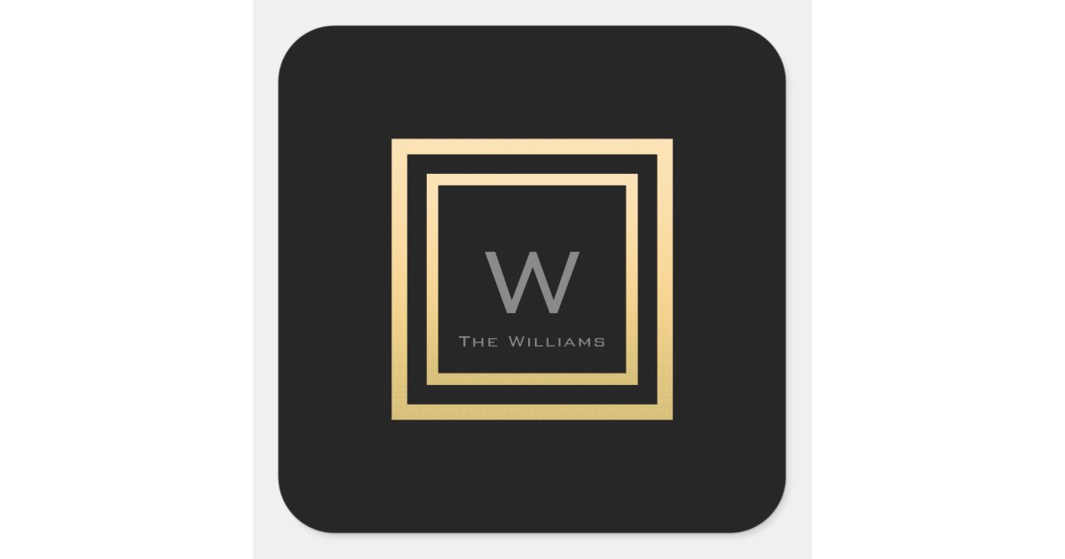 Monogram Square Gold Frame Minimalism VIP Wedding Square Sticker | Zazzle