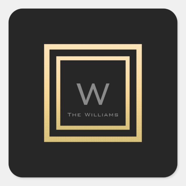 Monogram Square Gold Frame Minimalism VIP Wedding Square Sticker (Front)