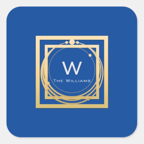 Monogram Square Gold Geometry Royal Blue Square Sticker