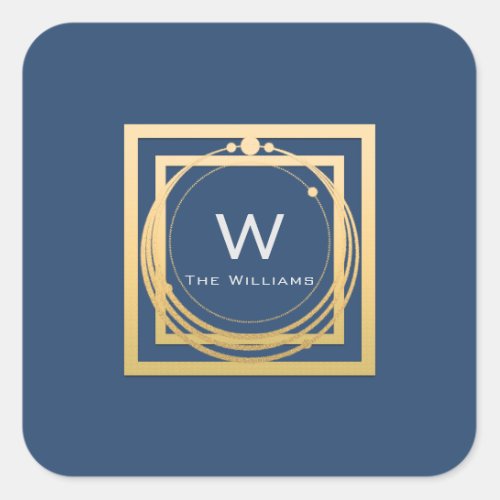 Monogram Square Gold Geometry Smoky Blue Square Sticker