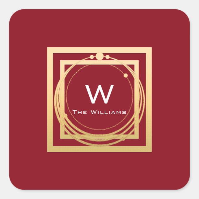 Monogram Square Golden  Frame Minimal Geometry Red Sticker (Front)