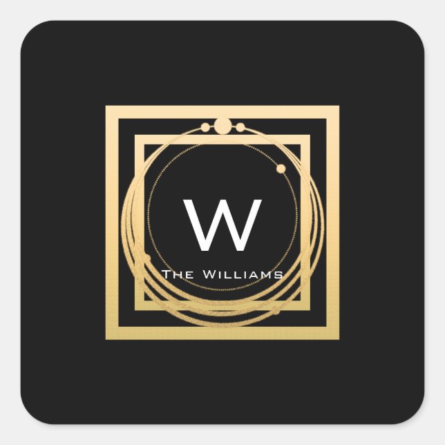 Monogram Square Golden  Frame Minimalism Geometric Sticker (Front)