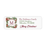 Monogram Square Holiday Decoration Return Address Label