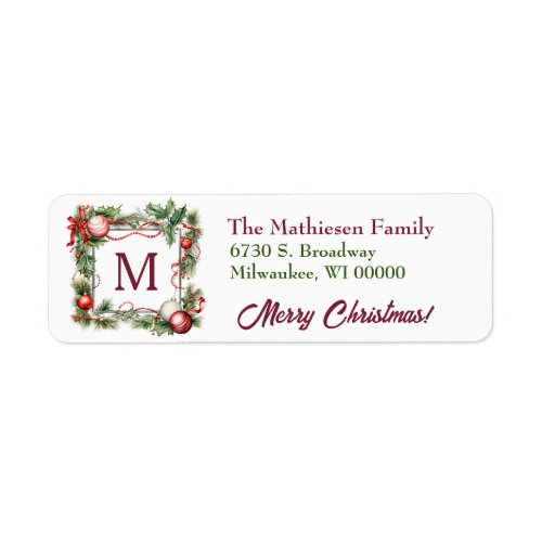 Monogram Square Holiday Decoration Return Address Label