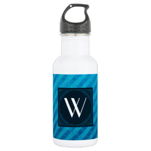 Monogram Square on Blue Diagonal Stripes Water Bottle