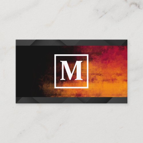 Monogram Square | Orange Black Texture Business Card