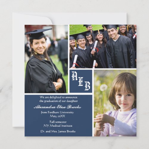 Monogram Square - Photo Graduation Announcement