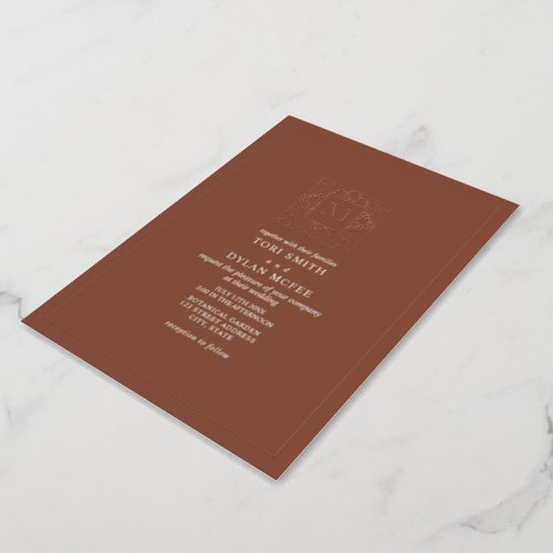 Monogram Square Terra Cotta Wedding Foil Invitation