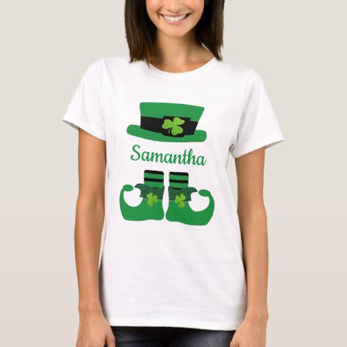 Monogram St Patricks Day Irish Leprechaun Green  T_Shirt