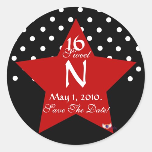 Monogram Star S_16 Polka Dots Save The Date _Cust Classic Round Sticker