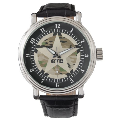 Monogram Star Tag Style Decal on Camo Style Watch