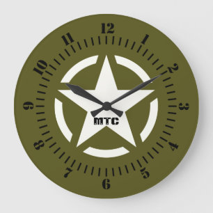 Monogram Star Vintage Decal Khaki Green on a Large Clock