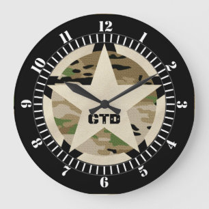 Monogram Star Vintage Khaki Green Camo on a Large Clock
