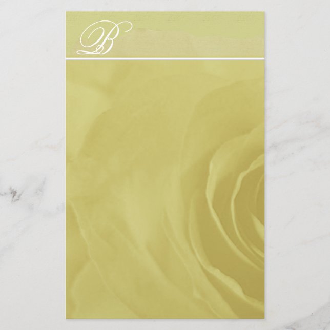 Monogram Stationery Faded Rose On Lime Green (Front)