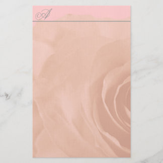 Monogram Stationery Faded Rose On Pale Pink