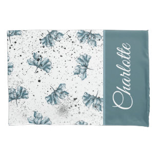 Monogram steel blue Floral Pillow Case