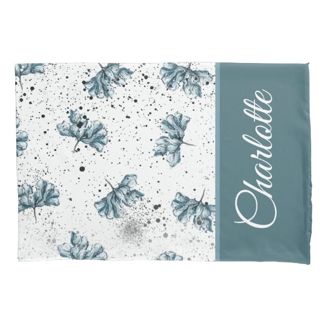 Monogram steel blue Floral Pillow Case (Front)