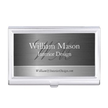 Monogram Steel / Metal Effect Business Card Holder by ImageAustralia at Zazzle