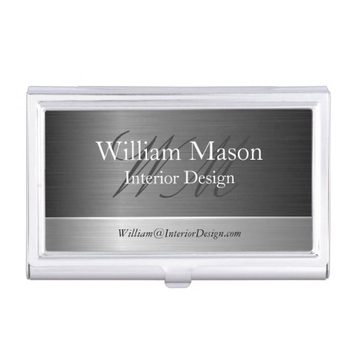 Monogram Steel  Metal Effect Business Card Holder