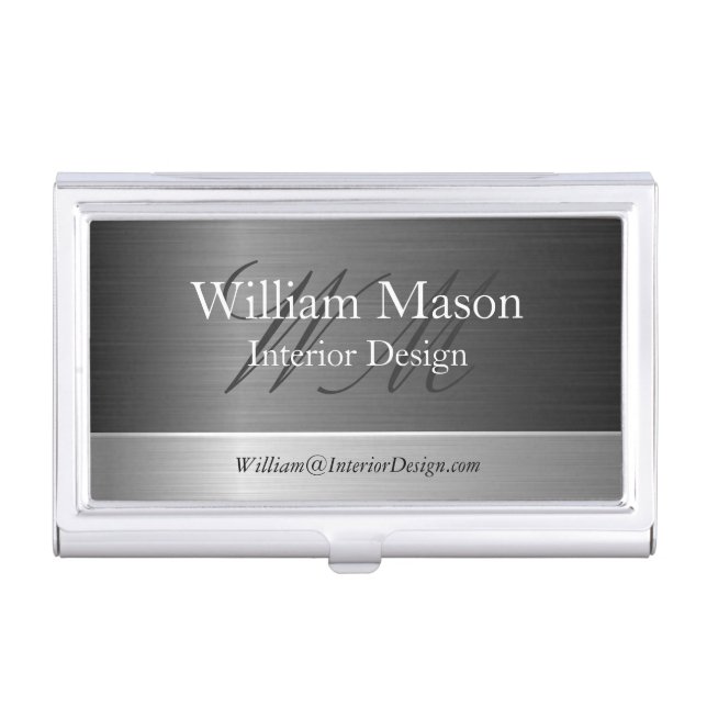 Monogram Steel / Metal Effect Business Card Holder (Front)