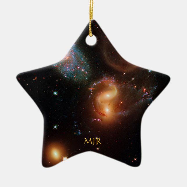 Monogram Stephans Quintet deep space star galaxies Ceramic Ornament (Front)