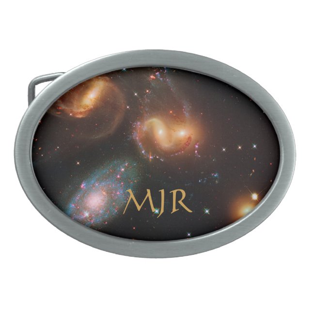 Monogram Stephans Quintet deep space star galaxies Oval Belt Buckle (Front)
