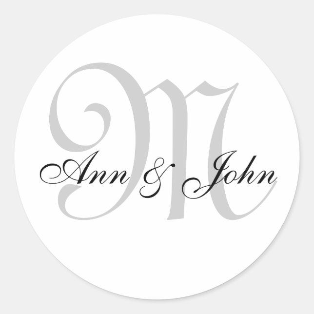 Monogram Stickers for Wedding Favours Grey (Front)