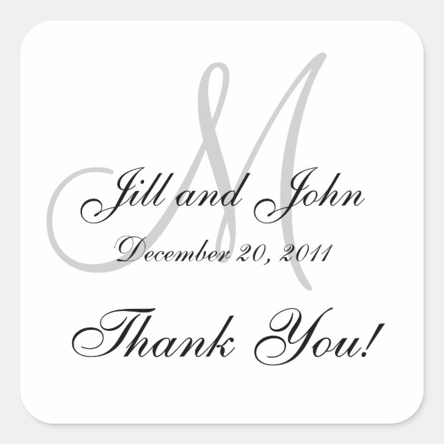 Monogram Stickers Square for Weddings Thank You (Front)
