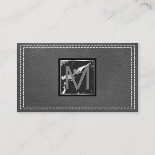 Monogram  Stitched Leather  Marble Business Card
