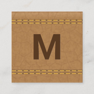 Monogram Stitched Leather Square Business Card