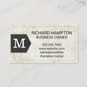 Monogram Stitched Worn Leather Business Card
